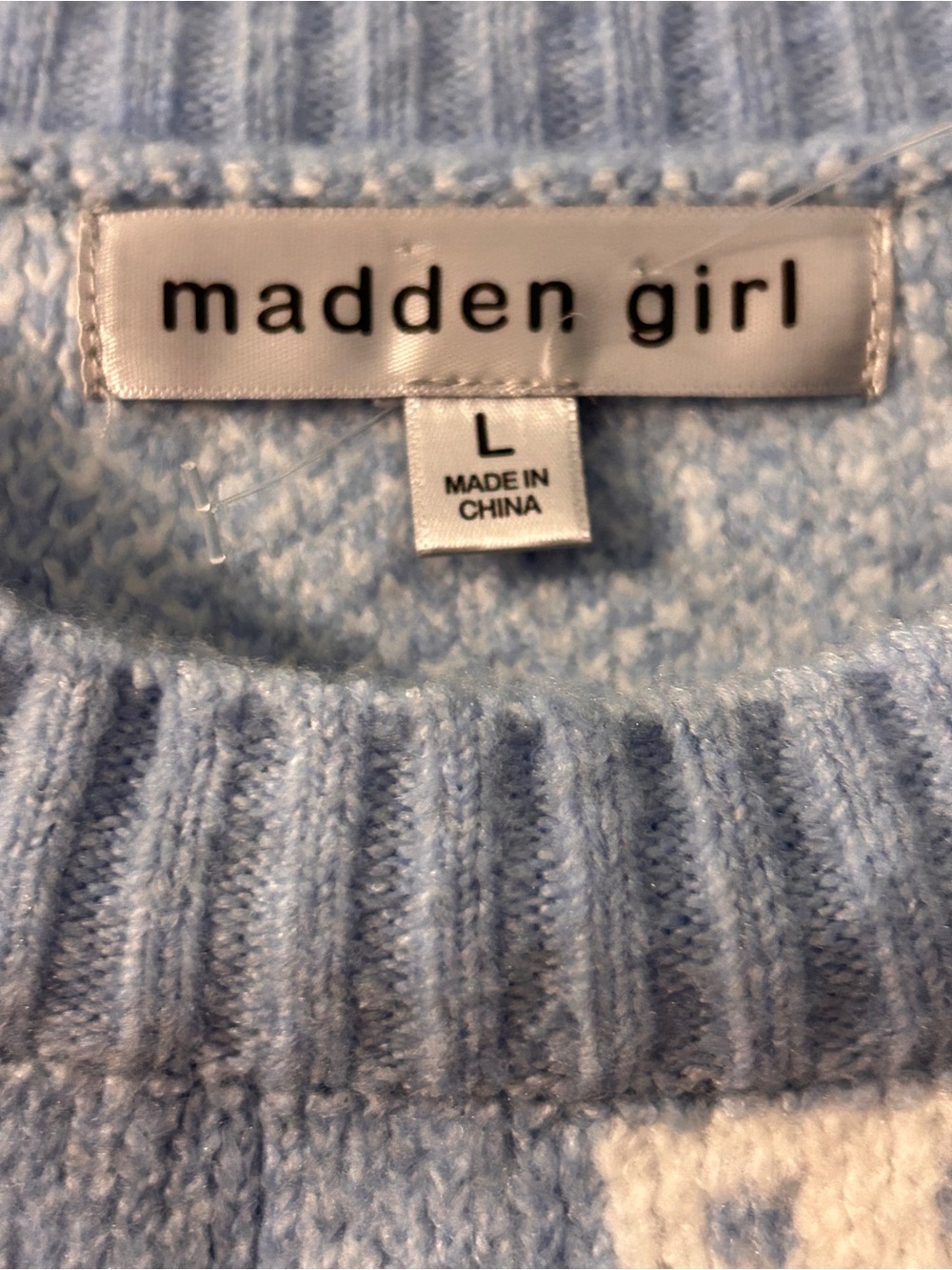 NWT Madden Girl blue white crewneck sweater Size L - Picture 8 of 8